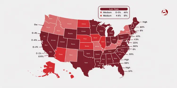 US map highlighting states by loan rate and affordability levels