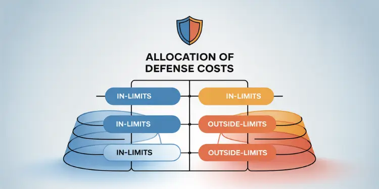 Graphic contrasting in-limit vs out-of-limit defense cost scenarios