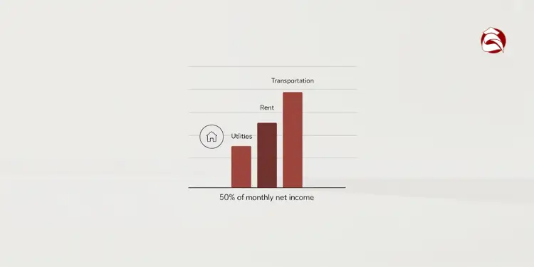 Bar graph of rent, utilities, and transport capped at 50% net income