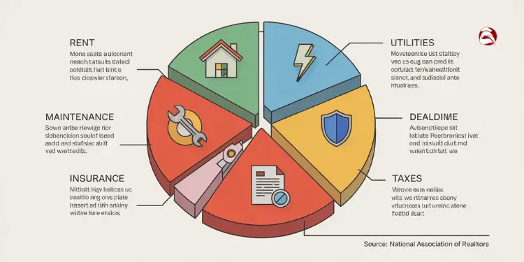 Pie chart illustrating rent, taxes, utilities, and insurance
