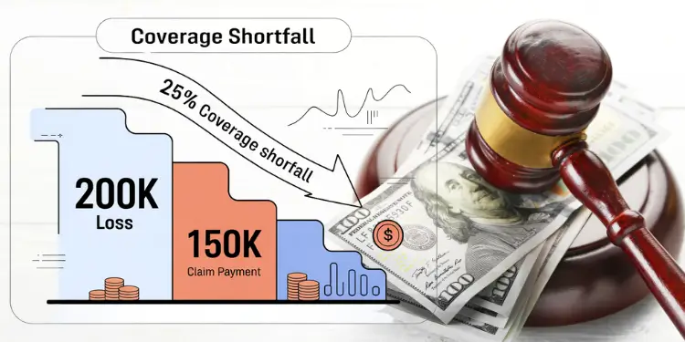 Chart showing $200 K loss reduced to $150 K due to under-insurance