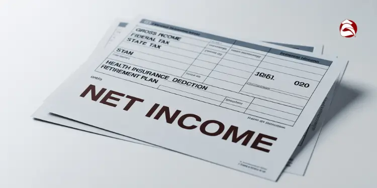 Pay stub with large text showing net income