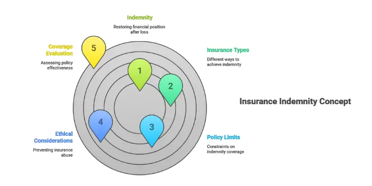 Infographic of insurance indemnity concept: restoring finances limits ethics evaluation.