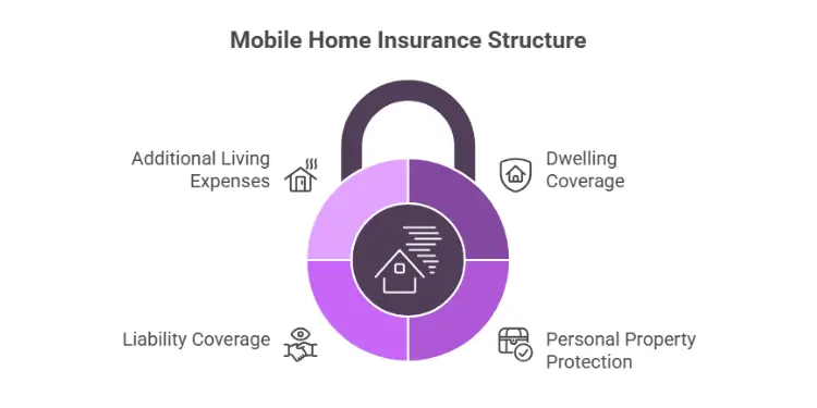 Lock-shaped diagram divided into four parts for dwelling, property, liability, and living expense coverage.
