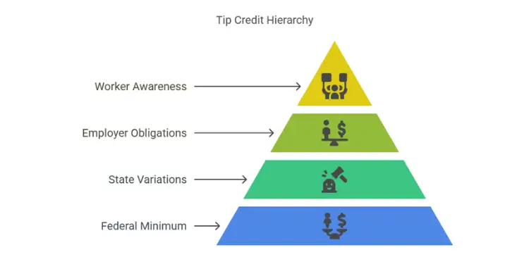 Tip credit pyramid showing federal minimum to worker awareness levels