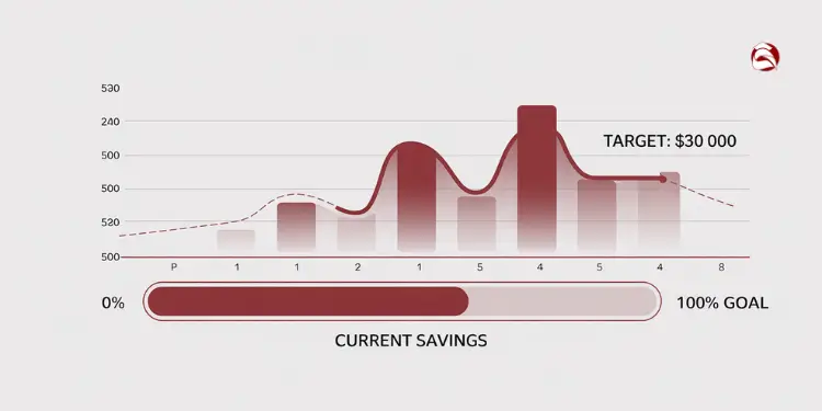 Bar and line graph showing savings progress toward $30,000 target