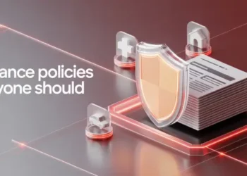Digital shield and document icons representing essential insurance types