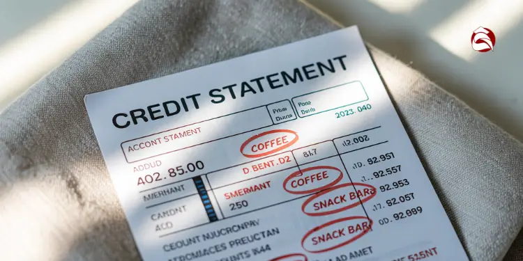 Credit statement with coffee and snack bar purchases circled
