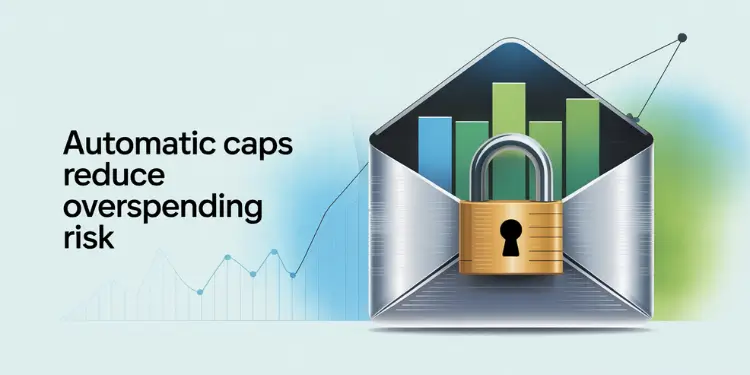 Illustration of a locked envelope containing bar charts of automatic spending caps.