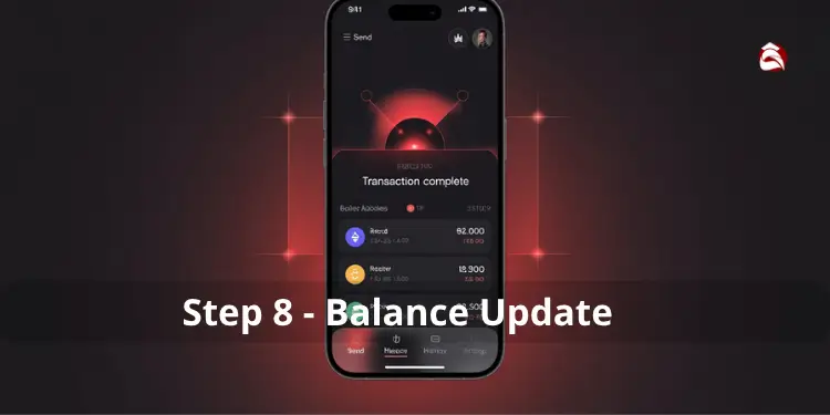 Phone screen showing updated balance after transaction.