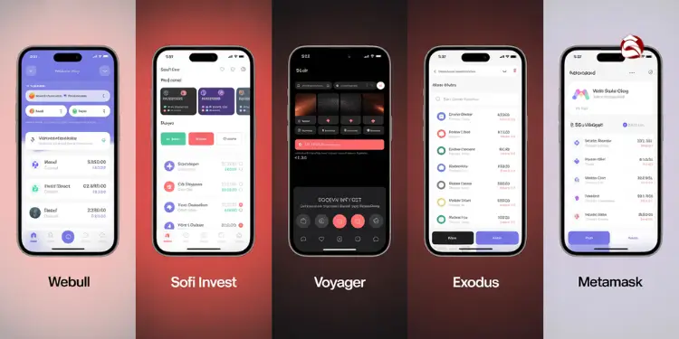 Collection of mobile app screenshots from various crypto exchanges.