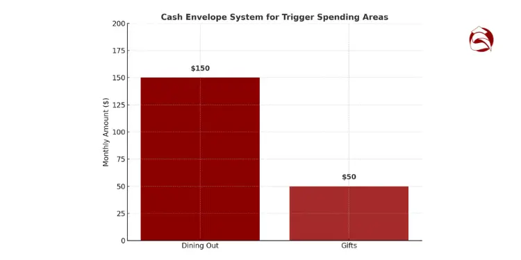 Bar chart showing $150 for dining out and $50 for gifts