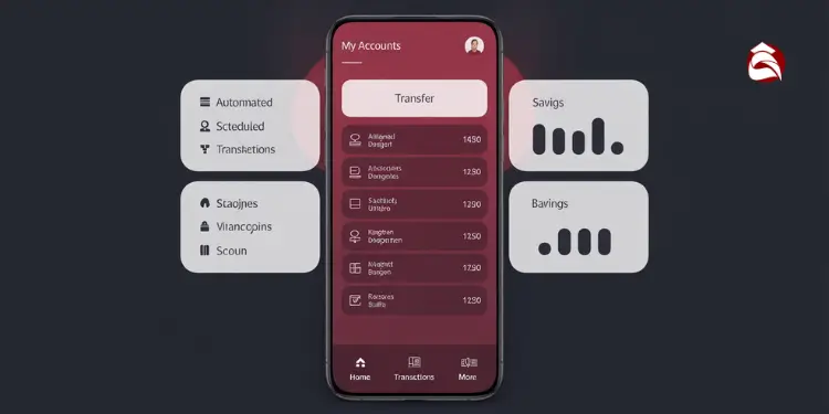 Mobile app showing transfer options and account balances