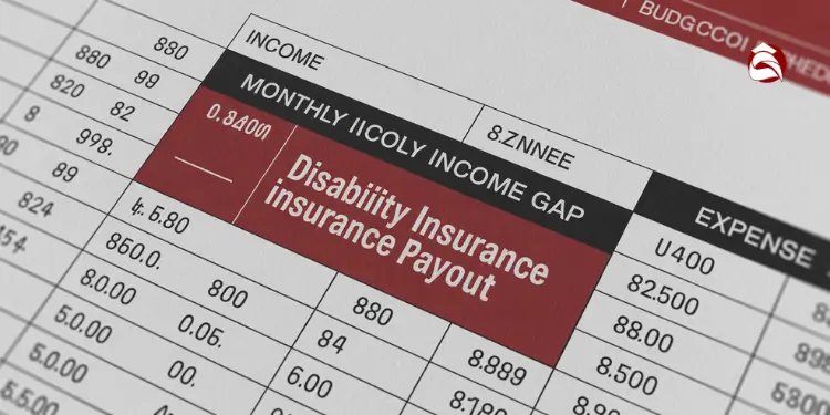 Spreadsheet showing disability insurance payout in income gap column