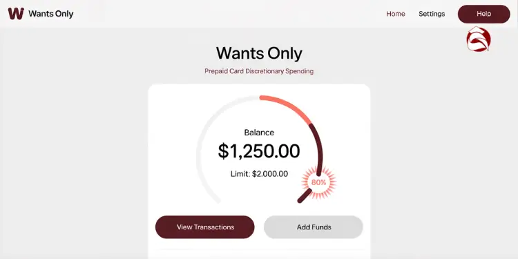 Discretionary spending card interface with 80% usage bar
