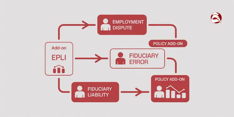 EPLI add-on flowchart showing coverage for employment and fiduciary claims