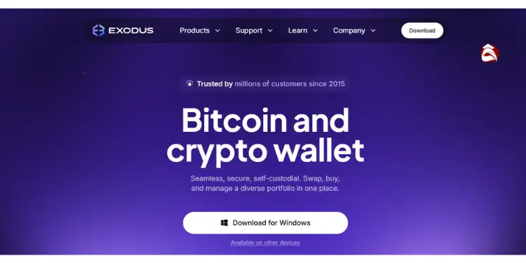 Exodus homepage promoting Bitcoin and crypto wallet with download button