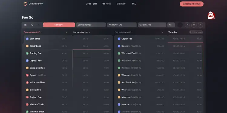 Interface showing Bitcoin and Ethereum withdrawal fees with network fee transparency