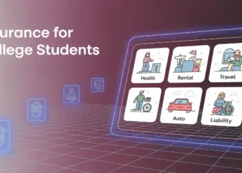 Infographic with icons representing health, rental, travel, auto, and liability coverage.