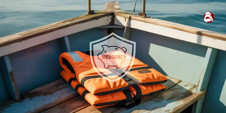 Life vests with a digital emergency shield overlay on a boat