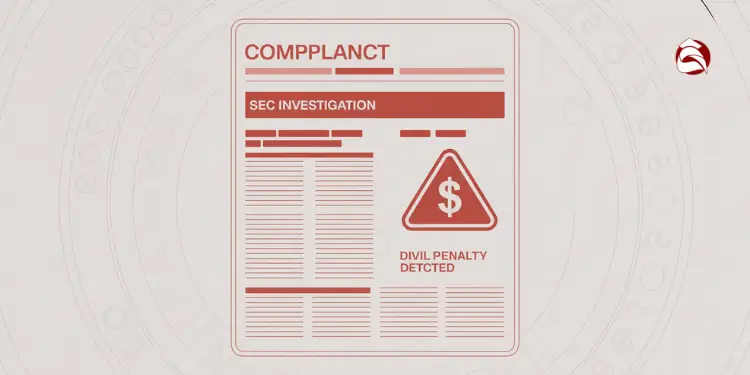 Compliance report mockup with SEC investigation and penalty alert