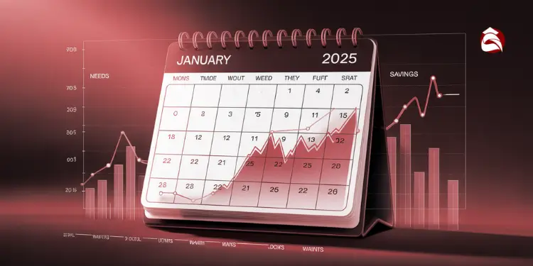 Calendar showing January 2025 with savings and needs trends