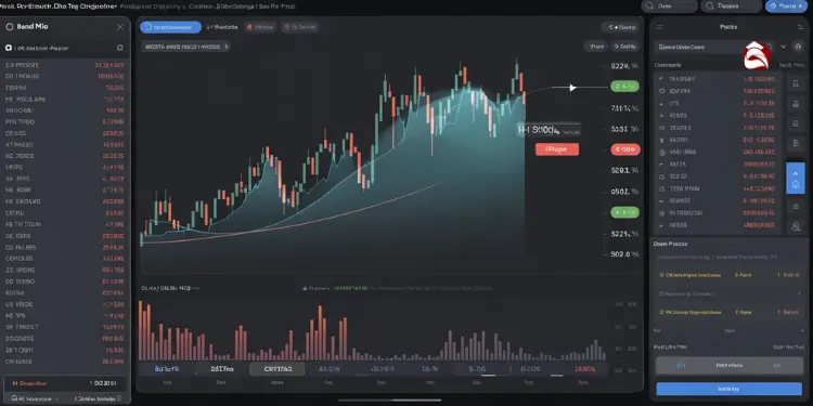 Trading chart interface with price movements and order details for a cryptocurrency