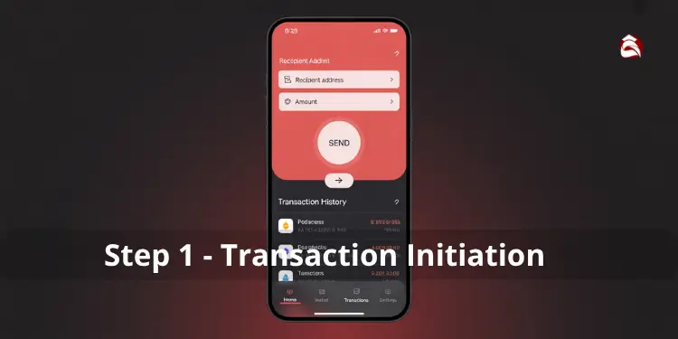Phone screen showing transaction initiation with recipient and amount fields