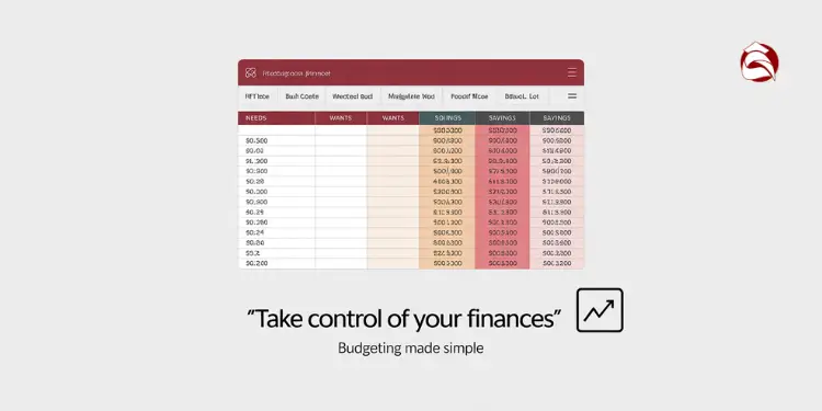 Spreadsheet template with detailed 50/30/20 budget breakdown