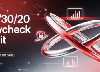 Metallic rings with charts and lock icons symbolizing secure paycheck splitting