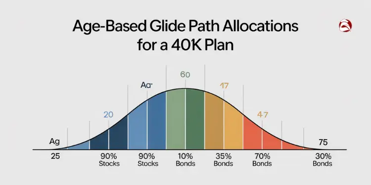Graph of age-based glide path allocations for a 401K plan
