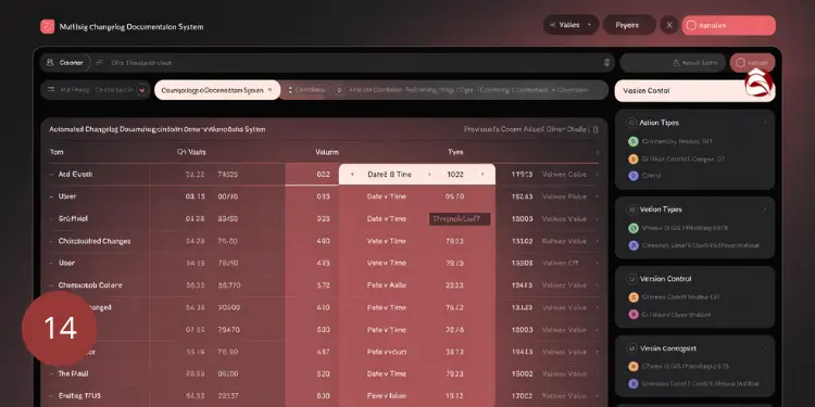 Interface showing automated change documentation with dates, times, and version control