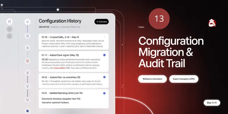 Interface showing configuration history and options for rollback and export.