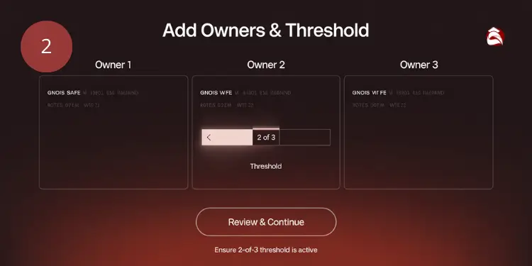 Interface to add owners and set threshold for multisig setup.