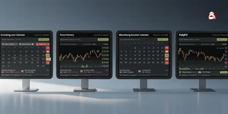 Screenshots of economic calendars on computer monitors