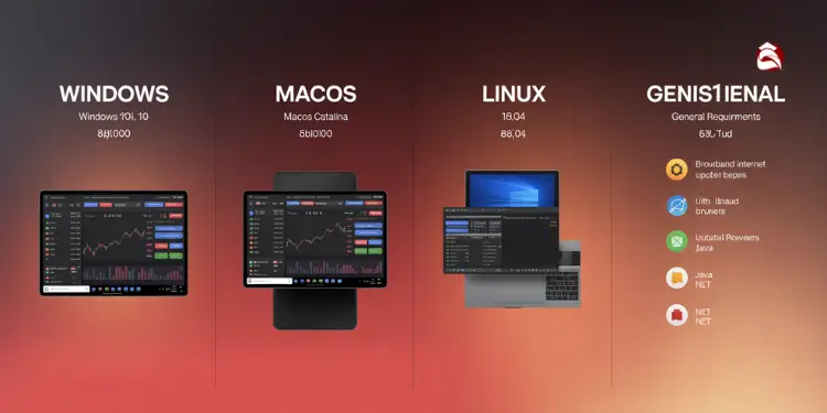 Windows, macOS, and Linux support list with general requirement icons