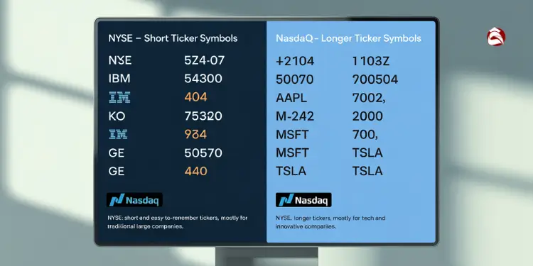 Comparison of NYSE and NASDAQ ticker symbol lengths