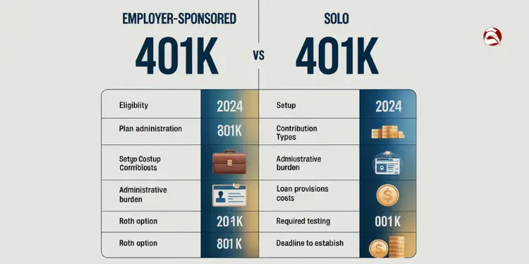 Chart comparing Employer-Sponsored and Solo 401K plans for 2024