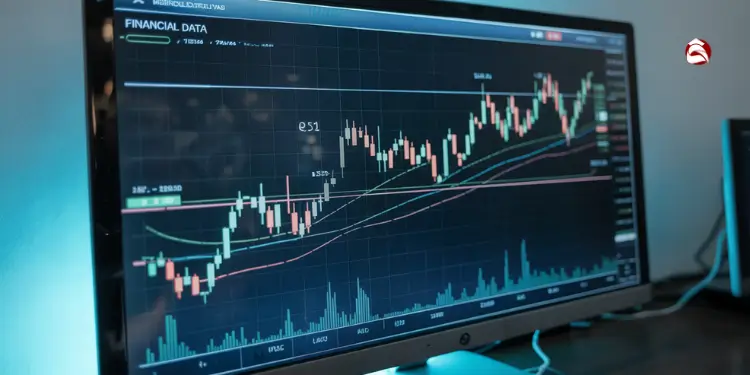 Computer monitor displaying financial chart data