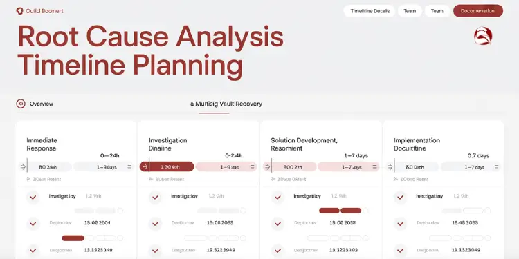 Timeline planning interface for root cause analysis with investigation and solution stages