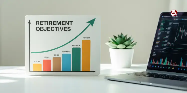 Bar chart showing retirement objectives with stocks, bonds, mutual funds