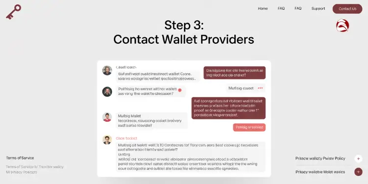 Screen showing Step 3 to contact wallet providers via chat.