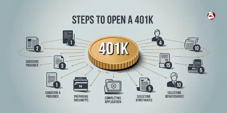 Infographic listing steps to open a 401K plan