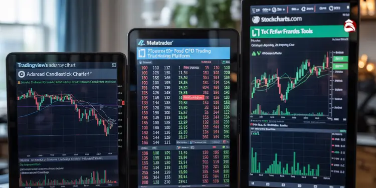 Tablets displaying trading platforms and charts