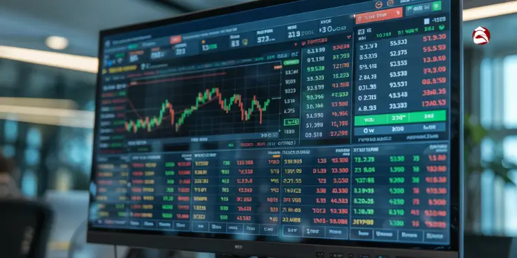 Computer monitor with financial data and charts
