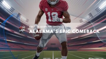 Alabama football player runs on field holding the ball