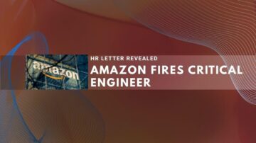 Colorful abstract background with Amazon logo and "Fires Critical Engineer" headline