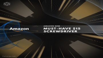 Amazon screwdriver promotion with gem text on tech background