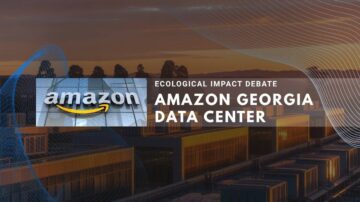 Amazon Data Center in Georgia featured in an ecological impact debate graphic.