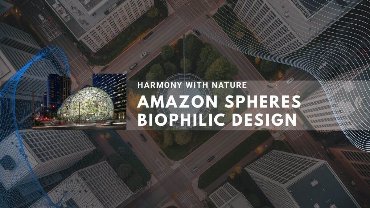 Image of the Amazon Spheres integrated into an aerial view of a city block.